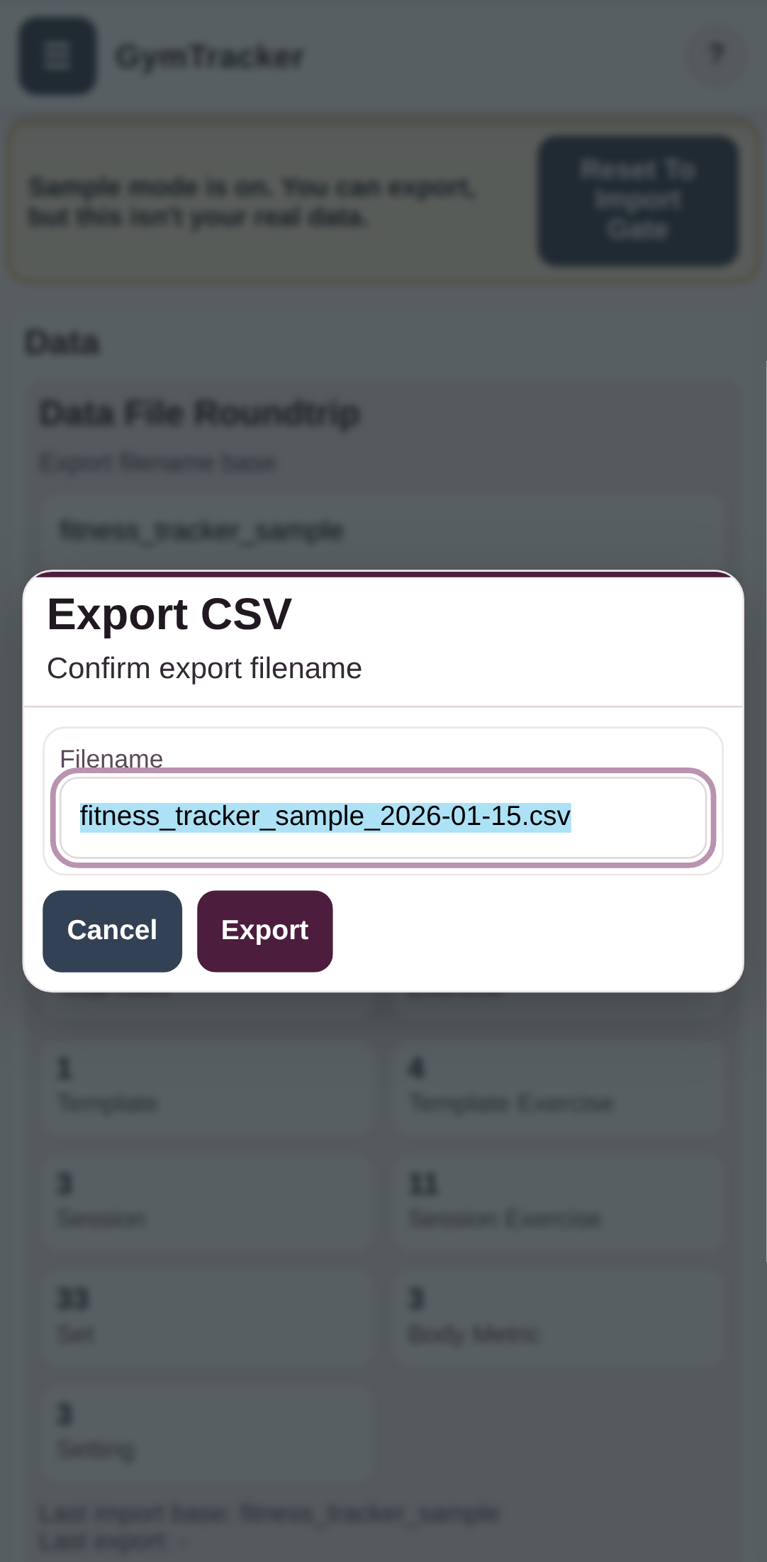 Confirm the export filename