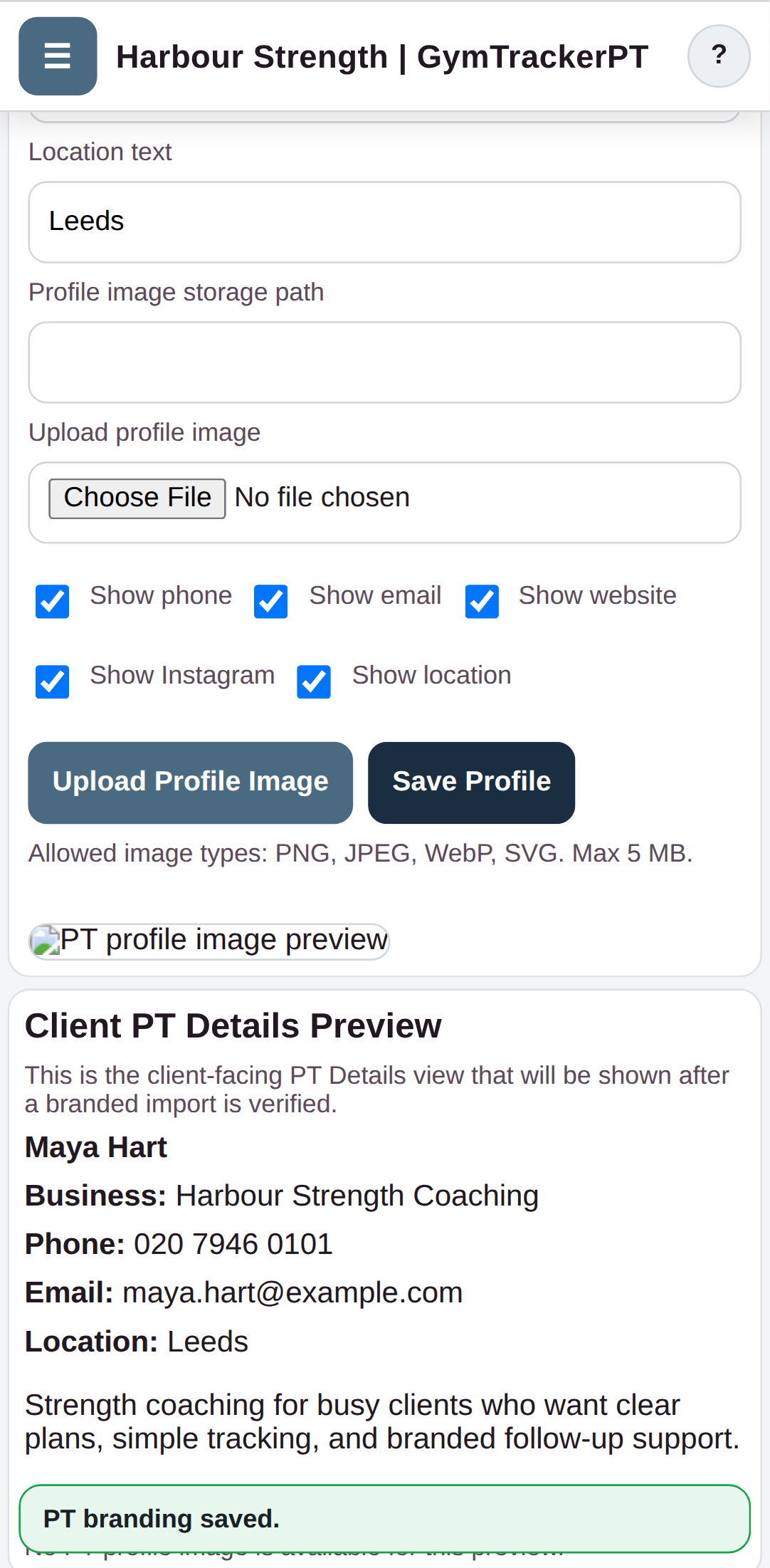 Save the public PT details your clients will see