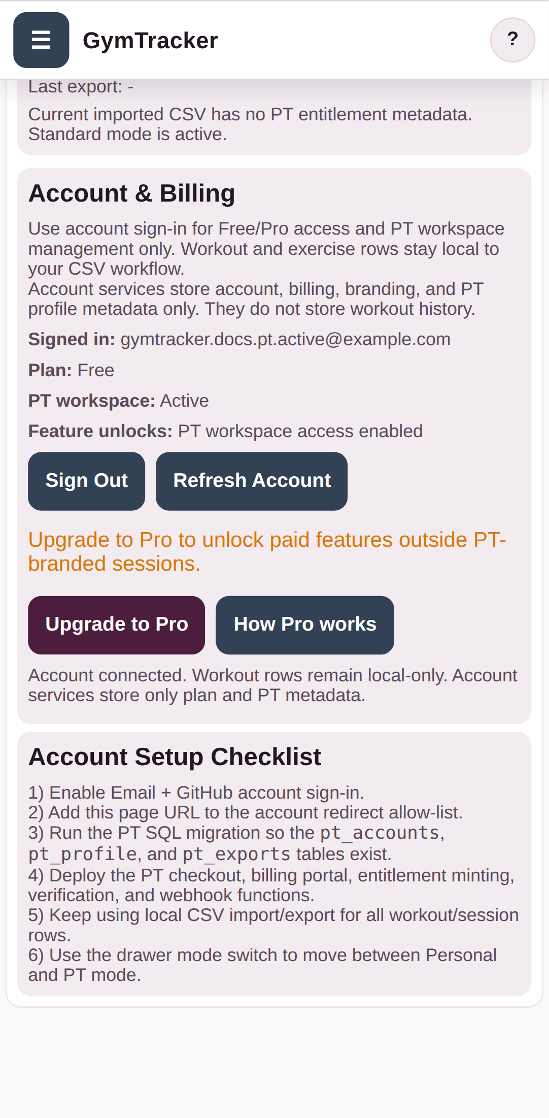 Sign in from Account & Plan