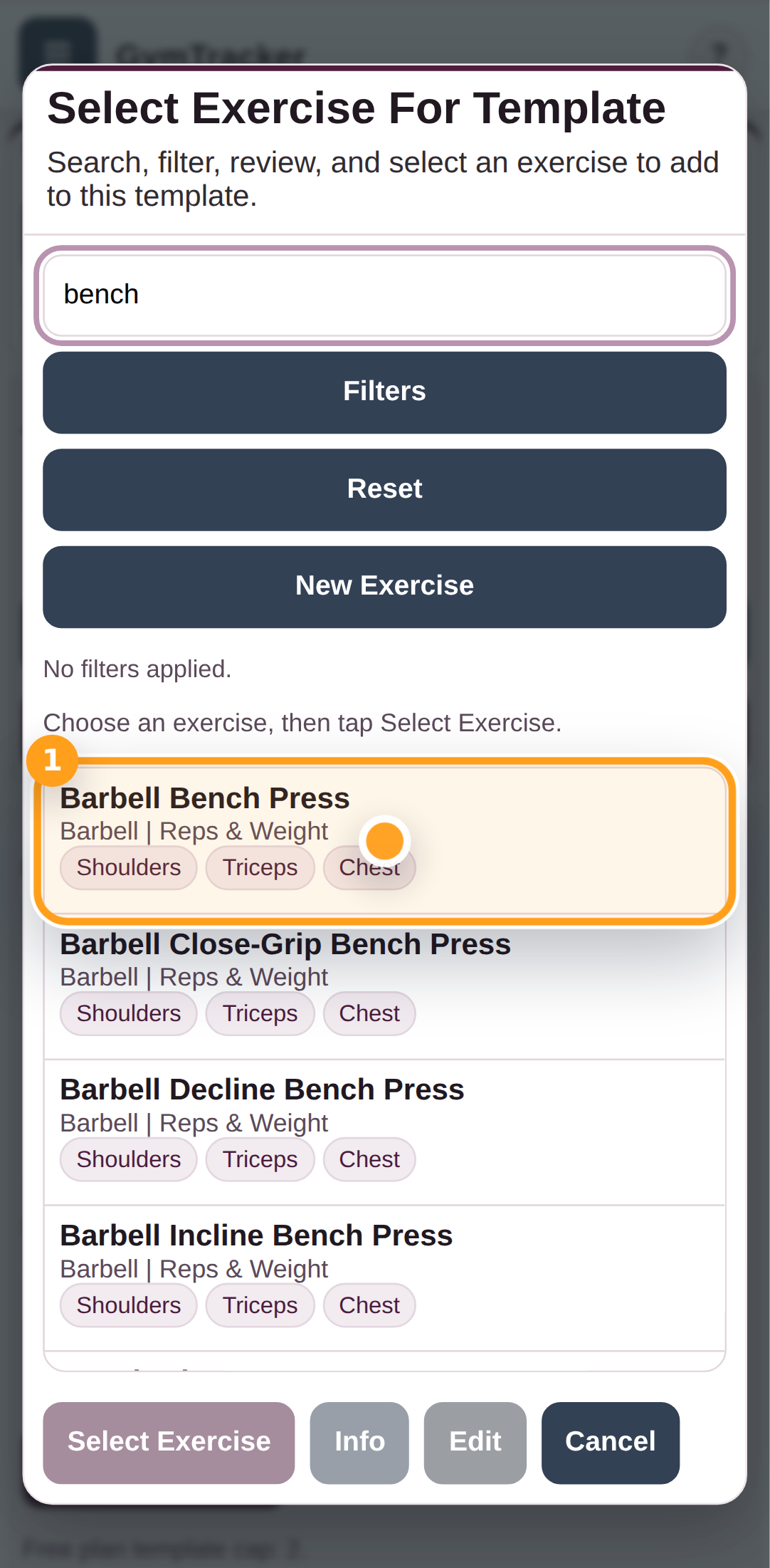 Choose the exercise for the template