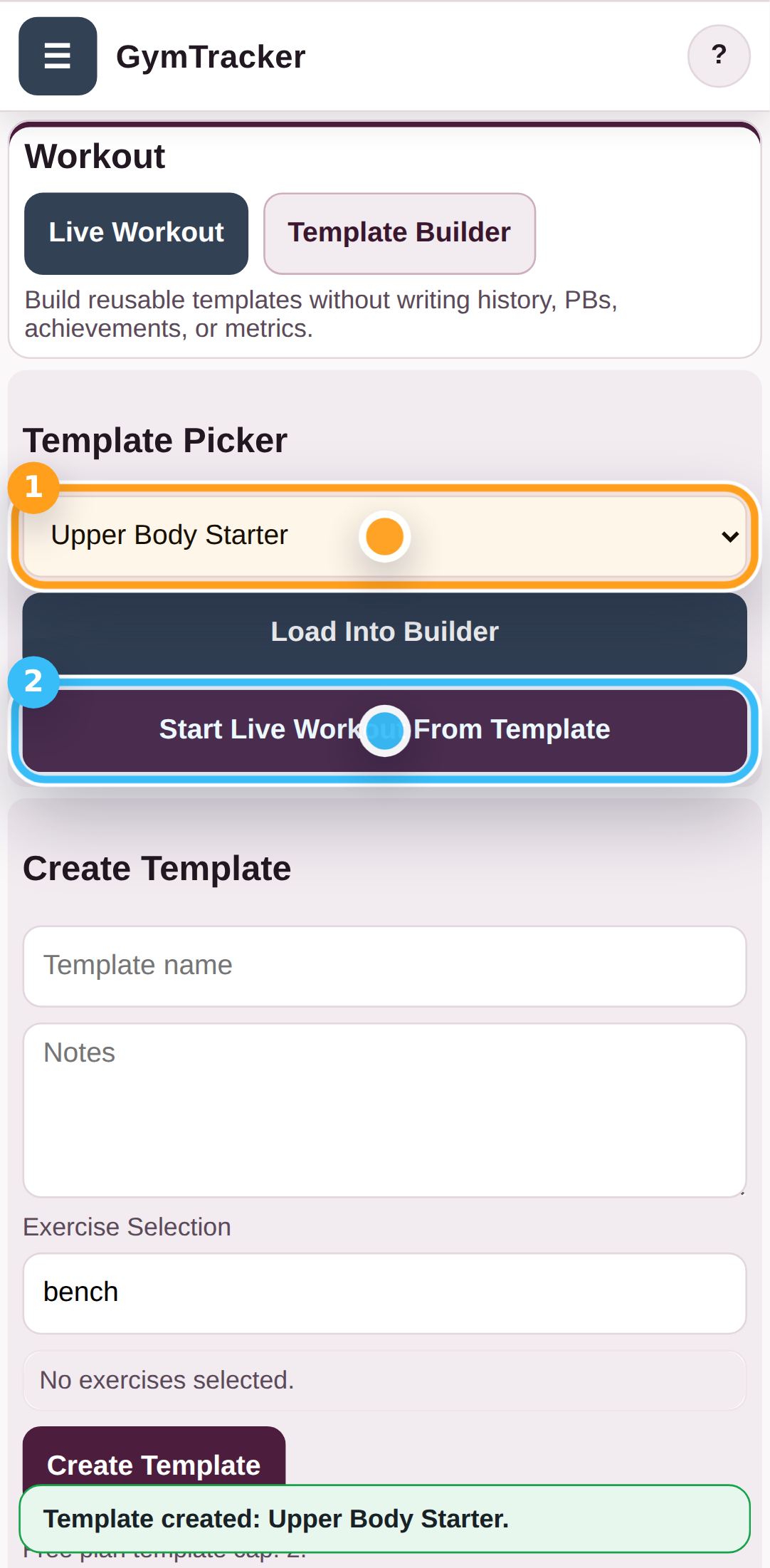 Start a live session from the saved template