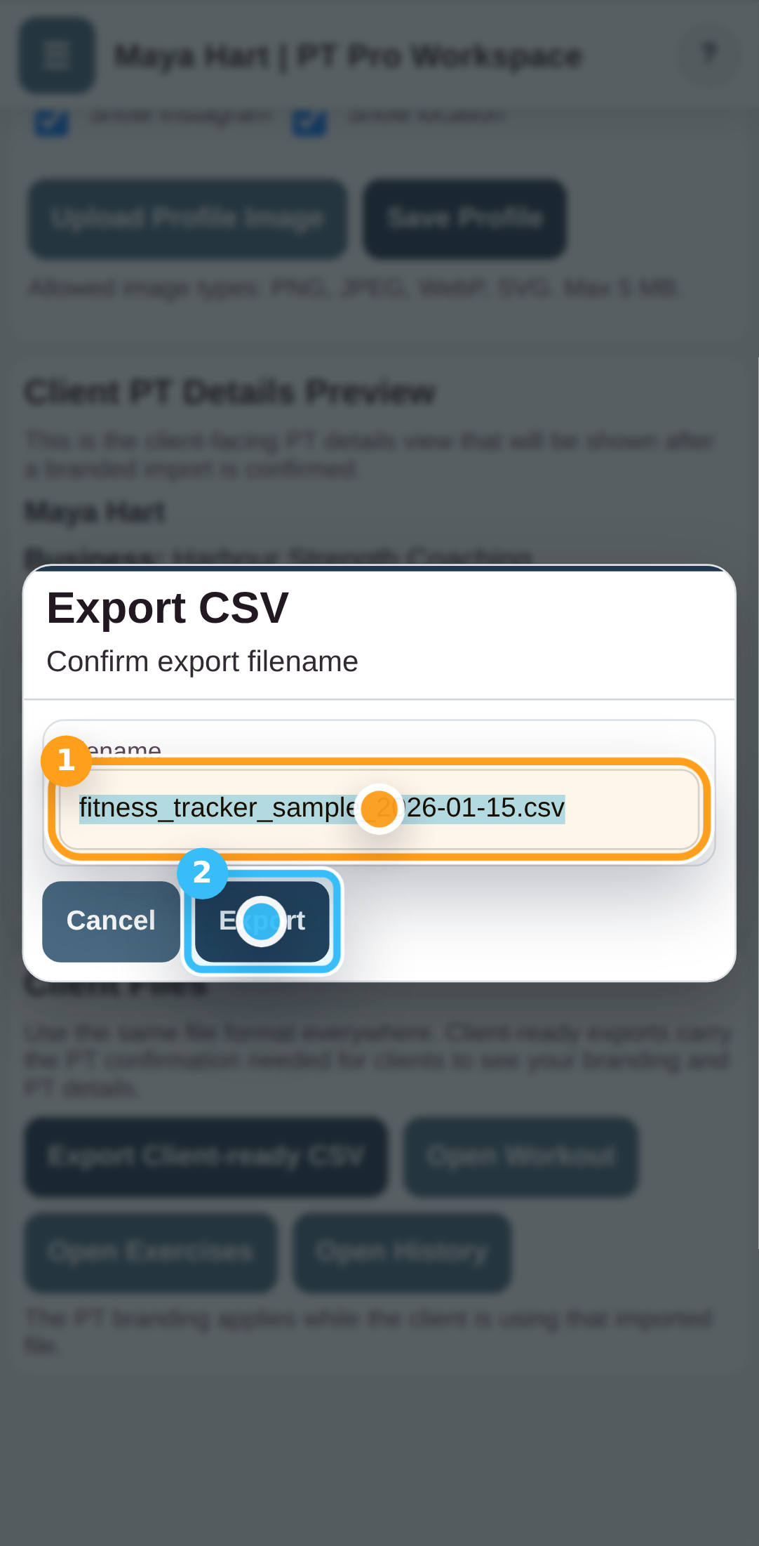 Confirm the branded export filename