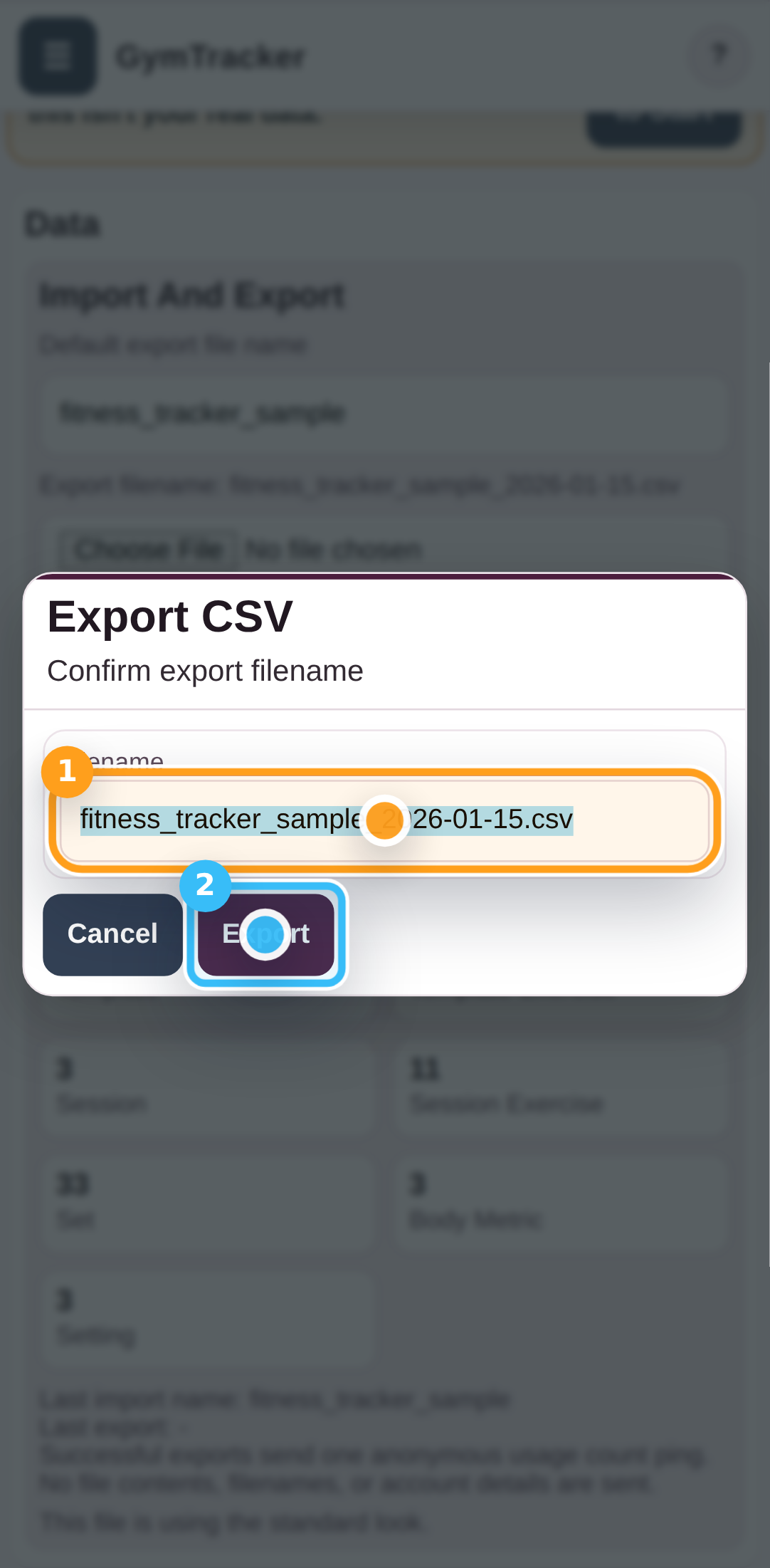 Confirm the export filename