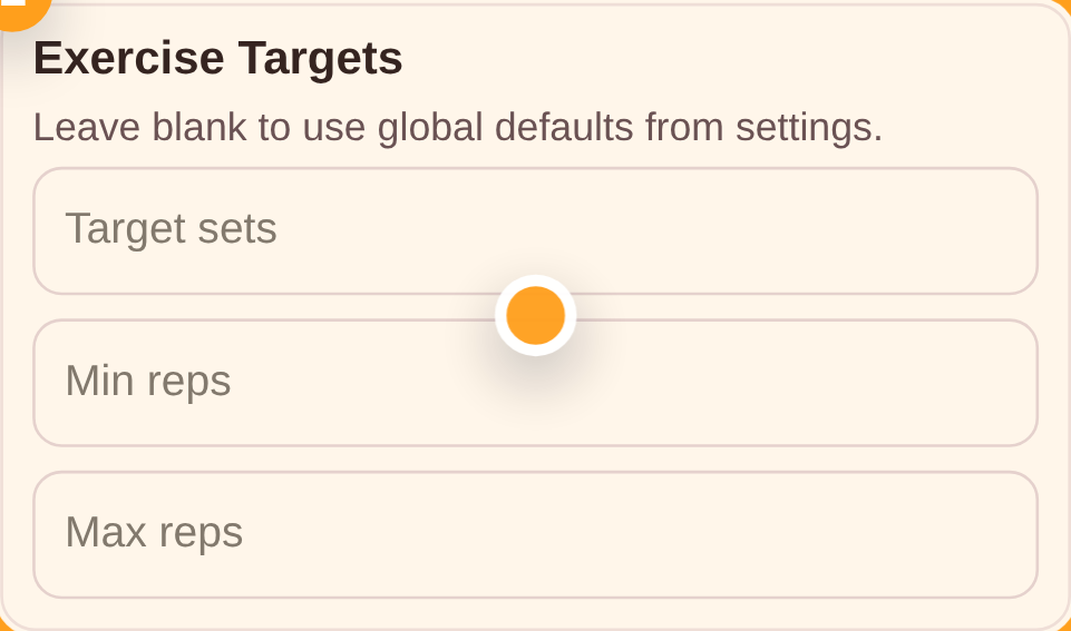 GymTracker Pro custom targets card inside the exercise editor.