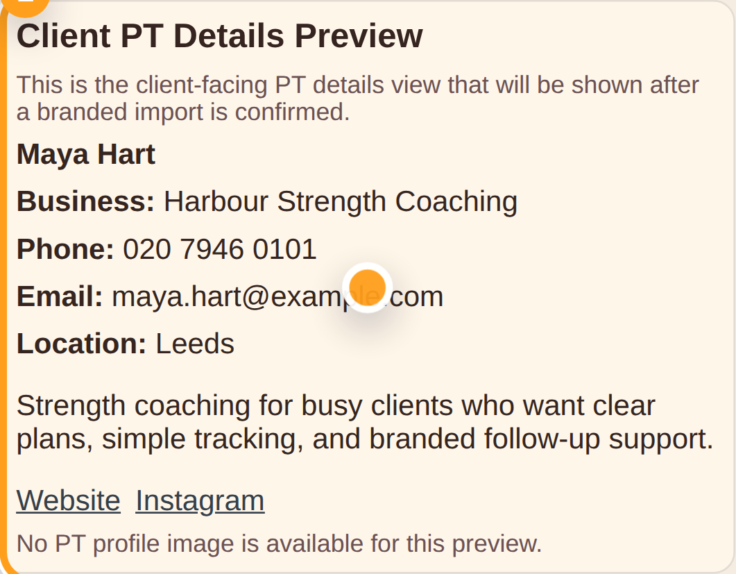 GymTracker PT Pro showing a branded client preview inside PT Workspace.
