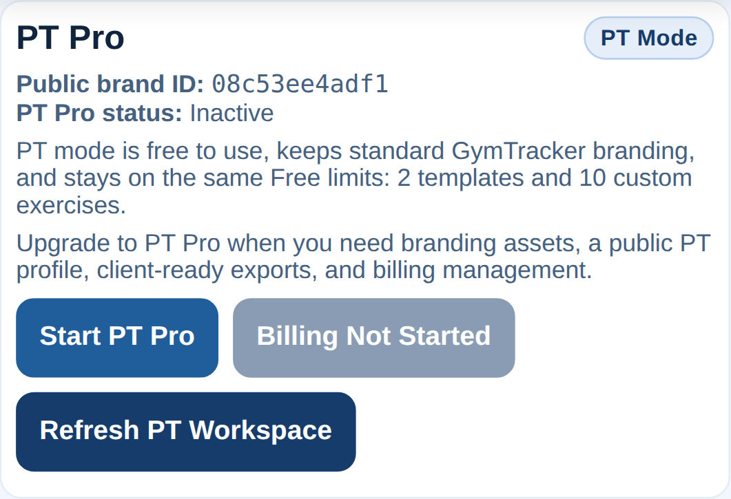 Review the PT Pro billing card