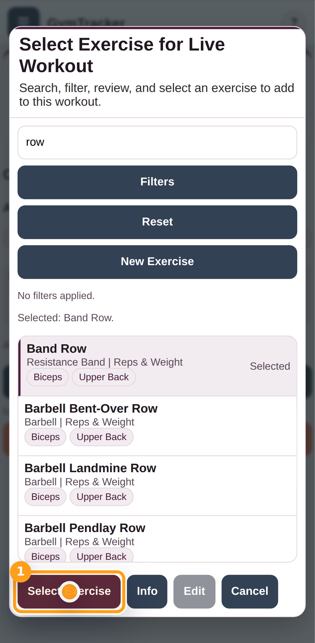 Confirm the selected exercise